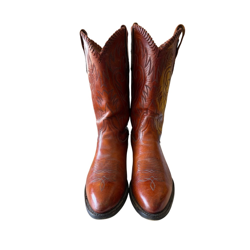 Tony Lama Vintage Leather Western Cowboy Boots Brown 8.5EE Mens Made in USA